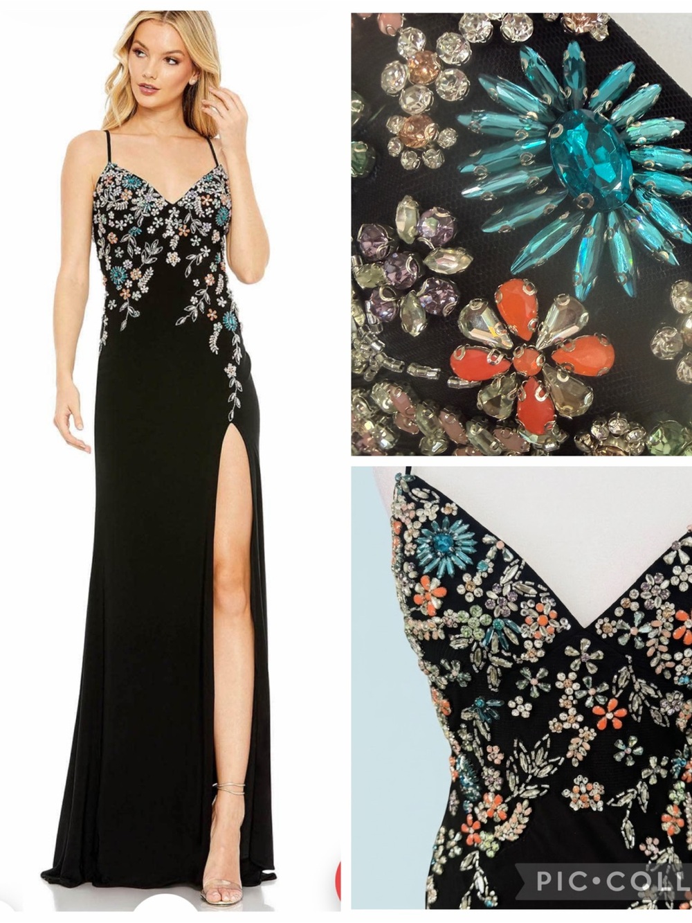 NWT Mac Duggal Size 2 Black 42006 Multi Color Beaded Floral Gown size 2